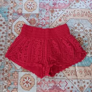 Elegant Red Lace Women Shorts